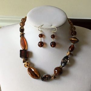 Multi brown glass and ceramic bead necklace set